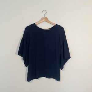 Loft Navy Bell Sleeve Blouse